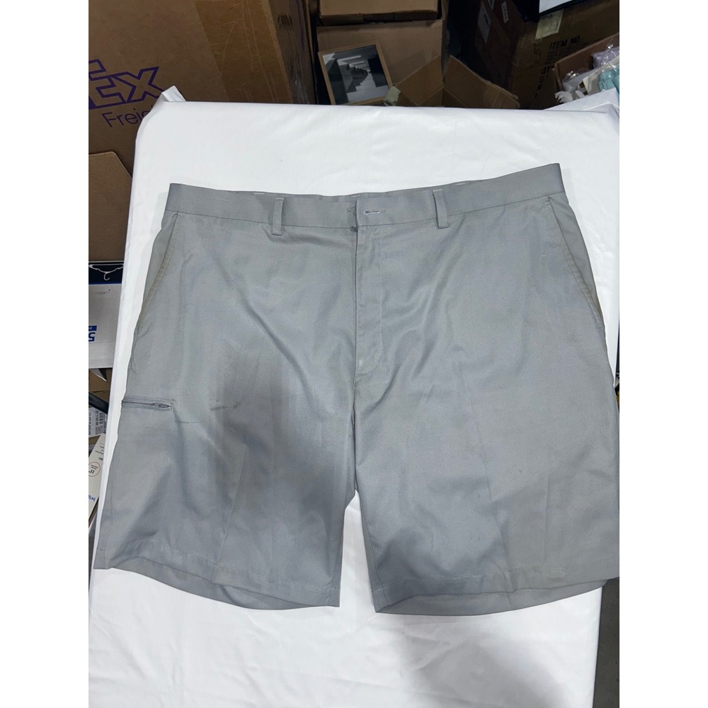 Champions Tour Mens Gray Flat Front Golf Shorts Size 42 Side Zip Pocket Logo